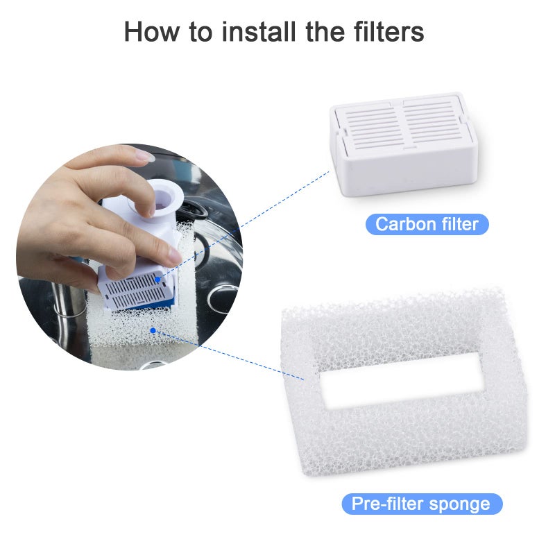 Wonder Creature 8 Packs Ceramic Cat Fountain Filter for Aurora, Cupcake and 360Â° Stainless Steel Cat Water Fountain, 8 Carbon Filters & 2 Pre-filter Sponges, Dog Water Fountain Dispenser Filters Pack - Image 5